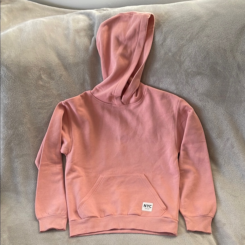 H&M girls fleece hoodie color rose pink size 12/14.